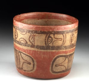 Maya Copador Polychrome Pottery Cylinder Vessel