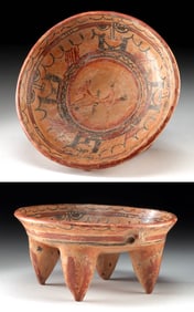 Maya Polychrome Pottery Footed Dish w/ Zoomorph