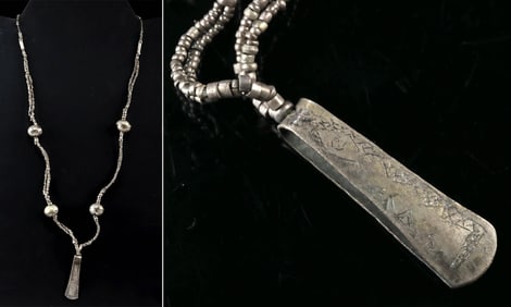 Moche?Chimu Culture Silver Tweezer Pendant Necklace