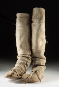 1900s Apache Hide Legging Moccasins with Upturned Toes
