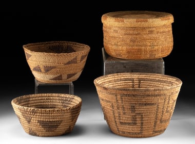 4 Native American 1900s Baskets: Modoc-Klamath & Pima