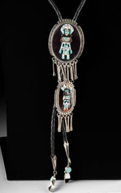 Zuni Silver Mosaic Bolo Tie, Augustine & Rosalie Pinto