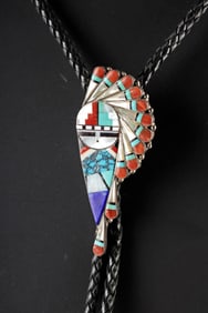 Zuni Silver & Stone Inlay Sunface Bolo Tie, by Gchachu