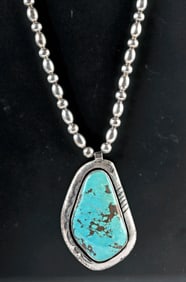 Navajo Sterling Silver & Turquoise Pendant Necklace