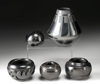 Five Pueblo Jars - Blue Corn, T. Naranjo, C. Tafoya