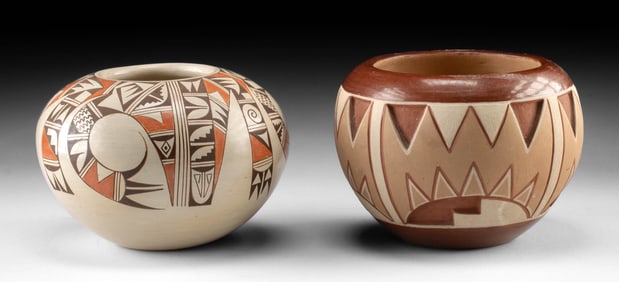 2 Pottery Jars: Hopi Sikyatki Revival & San Juan Pueblo