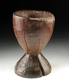 African Wood Mortar Hourglass Shape, Nice Patina