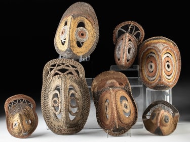 Seven Papua New Guinea Woven Miniature Yam Masks