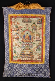 Large Tibetan Thangka Silk Tapestry Painting of Buddha