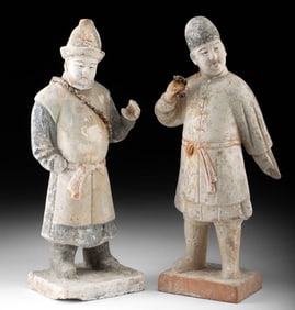Chinese Ming Pottery Tomb Attendants, Rare Iron Accents