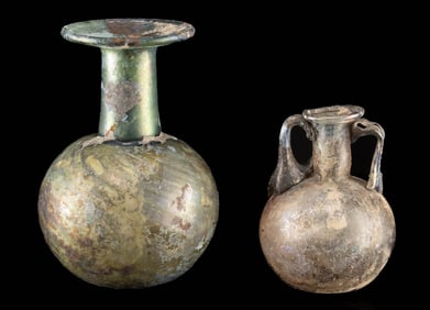 Pair of Roman Glass Vessels - Sprinkler and Amphoriskos