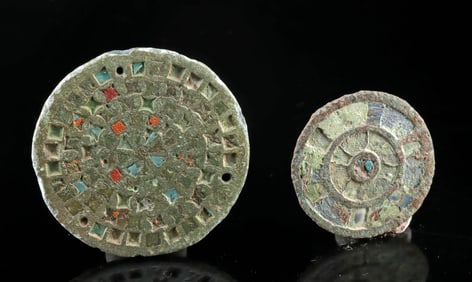 Pair of Roman Bronze and Lead Enamel Brooches