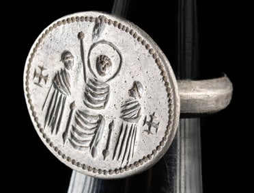 Byzantine Silver Insignia Ring w/ Christ in Majesty