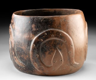 Colima Ceramic Drum w/ Four Relief Serpents