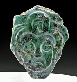 Maya Greenstone Pendant - Human Face, Avian Headdress