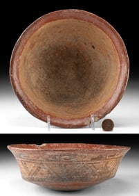 Maya Pottery Bowl, Red Slip & Geometric Band Decoration