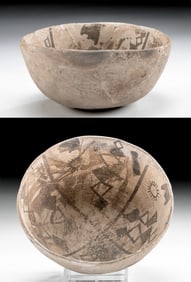Prehistoric Anasazi Black-on-White Bowl Sun Motifs