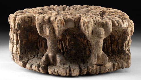 African Carved Wood Pedestal with Atlas Support Figures