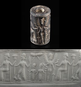 Mesopotamian Stone Stamp Seal Bead w/ Winged Deity