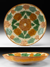 Chinese Sancai Glazed Plate w/ Floral & Bee Motifs