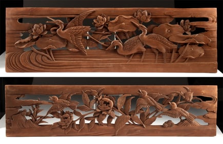 Japanese Meiji Ranma Transoms, Birds & Flowers (pr)