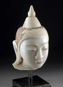 Burmese Sagyin Marble Buddha Head w/ Gilt and Lacquer