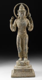 Indonesian Majapahit / Colonial Cast Brass Vishnu Figure with Halo