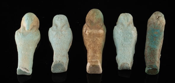 Egyptian Faience Ushabtis (Lot of 5), Late Dynastic–Ptolemaic Period