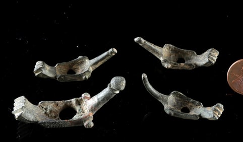 Four Roman Bronze Quillons with Phalluses & Mano Ficae