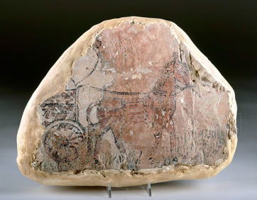 Mesopotamian Painted Fresco Fragment, Horse &Chariot
