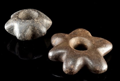 Two Chavin & Inca Stone Star Mace Heads