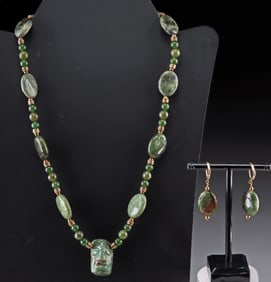 Maya Imperial Face Bead Necklace & Earring Ensemble