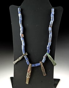 Tiahuanaco Sodalite Bead Necklace w/ Copper Figures