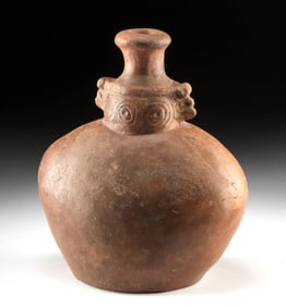 Rare Ancient Taino Pottery Canteen w/ Zoomorph Heads