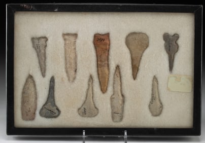 Lot of 10 Native American Stone Arrowheads & Drills