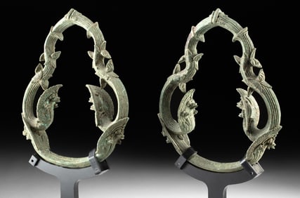 Pair of Khmer Bronze Palanquin Rings w/ Naga Ornaments