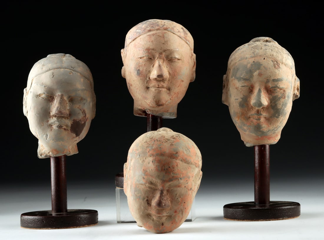 lot of 4 Chinese Han Dynasty Pottery Heads (1 of 3)