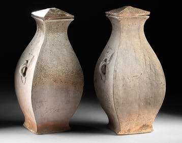 Matching Chinese Han Greyware Fanghu Jars - TL Tested