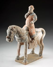 Chinese Ming Dynasty Polychrome Horse and Rider Figure