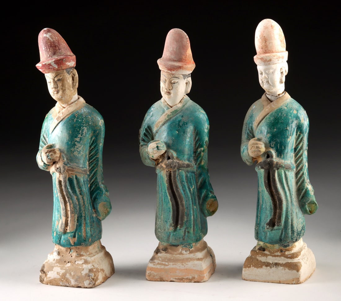 Ming Dynasty Glazed Pottery Tomb Attendants - Set of 3 (1 of 3)