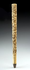 19th C. Chinese Ivory Parasol Handle, Dragon Motifs