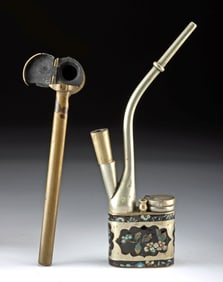 Chinese Cloisonn? Opium Pipe + Japanese Brass Yatate