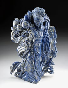 Chinese Lapis Lazuli Goddess Guanyin w/ Peaches