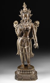 Himalayan Brass Standing White Tara Goddess Statue
