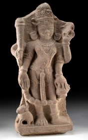 Indian 10th C. Red Sandstone Lord Shiva Stele Panel