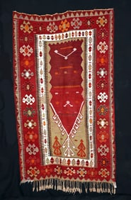 Turkish Anatolian Wool Kilim Prayer Rug, Slit-Weave