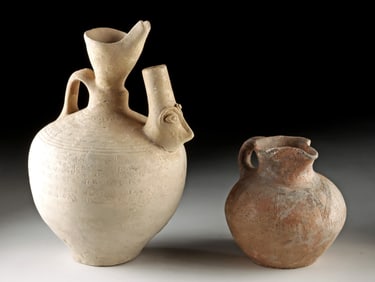 Two Amlash Pottery Vessels - Zoomorphic Askos & Pitcher