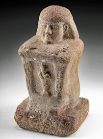 Egyptian Sandstone Block Statue w/ Osiris, Djed, & Ankh