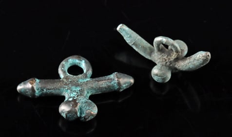 Roman Bronze Double Phallus Amulets (Fascina) - Pair
