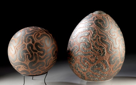 Caribbean Stone Carvings Serpent Motifs (Orb, Egg)